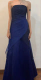 Vintage Navy Blue A line Strapless Sequins Tulle Long Prom Dress HZ1108