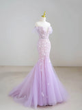 Mermaid Off-Shoulder Tulle Sequin Long Prom Dress Purple Formal Dress HZ1108