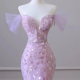 Mermaid Off-Shoulder Tulle Sequin Long Prom Dress Purple Formal Dress HZ1108
