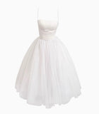 Off-White A-Line Spaghetti Strap Tulle Prom Dress Birthday Dress HZ1108