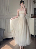 Off-White A-Line Spaghetti Strap Tulle Prom Dress Birthday Dress HZ1108