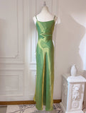 Elegant Spaghetti Strap Bodycon Dress V Neck Glitter Silk Prom Dress HZ1108