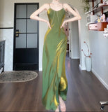 Elegant Spaghetti Strap Bodycon Dress V Neck Glitter Silk Prom Dress HZ1108