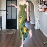 Elegant Spaghetti Strap Bodycon Dress V Neck Glitter Silk Prom Dress HZ1108