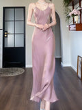 Elegant Spaghetti Strap Bodycon Dress V Neck Glitter Silk Prom Dress HZ1108