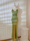 Retro Green Mermaid Spaghetti Straps Prom Dress Backless Birthday Graduation Prom Dress HZ1108