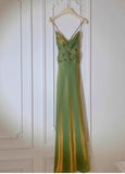 Retro Green Mermaid Spaghetti Straps Prom Dress Backless Birthday Graduation Prom Dress HZ1108