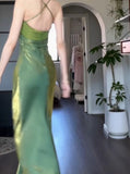 Retro Green Mermaid Spaghetti Straps Prom Dress Backless Birthday Graduation Prom Dress HZ1108