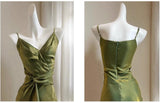 Green Bodycon Dress Spaghetti Strap V-Neck Chiffon Satin Sleeveless Prom Dress HZ1108