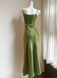 Green Bodycon Dress Spaghetti Strap V-Neck Chiffon Satin Sleeveless Prom Dress HZ1108