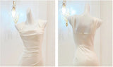 Elegant White Mermaid Square Neck Satin Prom Dress Birthday Dress HZ1108