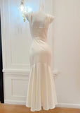 Elegant White Mermaid Square Neck Satin Prom Dress Birthday Dress HZ1108