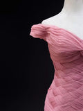 Pink Mermaid Off-the-shoulder Tulle Long Prom Dress Adult Ceremony Dress HZ1108