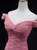 Pink Mermaid Off-the-shoulder Tulle Long Prom Dress Adult Ceremony Dress HZ1108