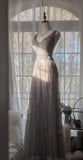 Gray Purple A-Line V Neck Tulle Lace Long Prom Dress Gorgeous Evening Dress HZ1108