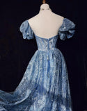 Blue A-Line Sweetheart Neck Tulle Sequin Long Prom Dress Exquisite Birthday Dress HZ1108