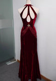 White Mermaid V-neck Velvet Chiffon Prom Dress HZ1108