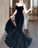 Elegant Spaghetti Strap Black Mermaid Backless Prom Dress HZ1108
