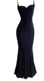 Elegant Spaghetti Strap Black Mermaid Backless Prom Dress HZ1108
