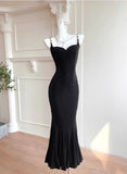 Elegant Spaghetti Strap Black Mermaid Backless Prom Dress HZ1108