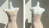 Flesh Pink Spaghetti Strap Mermaid Tulle Sequined Prom Dress Birthday Dress HZ1108