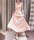 Pink A-Line Vintage Butterfly Embroidered Satin Prom Dress Birthday HZ1108