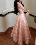 Pink A-Line Vintage Butterfly Embroidered Satin Prom Dress Birthday HZ1108