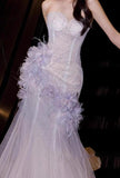 Light Purple Mermaid Sweetheart Neck Tulle Sequin Prom Dress Quincea?a Ball Dress Wedding Dress HZ1108