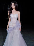 Light Purple Mermaid Sweetheart Neck Tulle Sequin Prom Dress Quincea?a Ball Dress Wedding Dress HZ1108