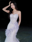 Light Purple Mermaid Sweetheart Neck Tulle Sequin Prom Dress Quincea?a Ball Dress Wedding Dress HZ1108