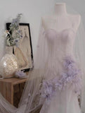 Light Purple Mermaid Sweetheart Neck Tulle Sequin Prom Dress Quincea?a Ball Dress Wedding Dress HZ1108