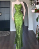 Vintage Green Sheath Spaghetti Strap Sequined Prom Dress Birthday Dress HZ1108