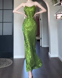 Vintage Green Sheath Spaghetti Strap Sequined Prom Dress Birthday Dress HZ1108