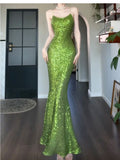 Vintage Green Sheath Spaghetti Strap Sequined Prom Dress Birthday Dress HZ1108