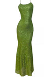 Vintage Green Sheath Spaghetti Strap Sequined Prom Dress Birthday Dress HZ1108