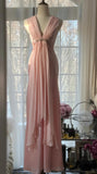 Gentle Pink Sheath Chiffon Ribbon V-neck Simple Prom Dress HZ1108