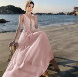 Pink V-neck A-Line Cute Birthday Prom Dress HZ1108