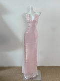 Light Pink V Neck Sheath Sequined Prom Dress Birthday Dress HZ1108