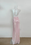Light Pink V Neck Sheath Sequined Prom Dress Birthday Dress HZ1108