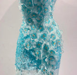 Ice Blue Ombre Mermaid Strapless Chiffon Long Evening Dress Appliques Beading Formal Prom Dress Graduation Dress HZ1108