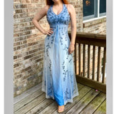 Vintage Gradient Purple Sheath Halter Neck Satin Prom Dress with Beaded Appliques HZ1108