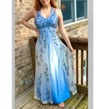 Vintage Gradient Purple Sheath Halter Neck Satin Prom Dress with Beaded Appliques HZ1108