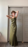 Olive Green Mermaid Spaghetti Straps Satin Beaded Long Prom Dress Evening Dress HZ1108