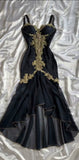 Black Elegant Sweetheart Neck Lace Chiffon Spaghetti Strap Sequin Prom Dress HZ1108