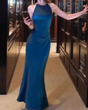 Off-white satin halter neck dress birthday engagement dress HZ1108