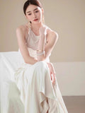 Off-white satin halter neck dress birthday engagement dress HZ1108