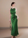 Off-white satin halter neck dress birthday engagement dress HZ1108