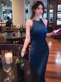 Off-white satin halter neck dress birthday engagement dress HZ1108