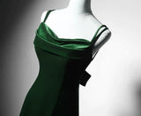 Dark Green Vintage Mermaid Velvet Spaghetti Straps Long Prom Dress HZ1108