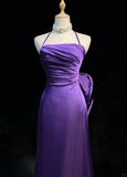Purple Spaghetti Strap Satin Prom Dress Backless Evening Gown HZ1108